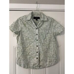 Peter Huntington Geometric Women's M Short Sleeve Button-Up Shirt Green/White